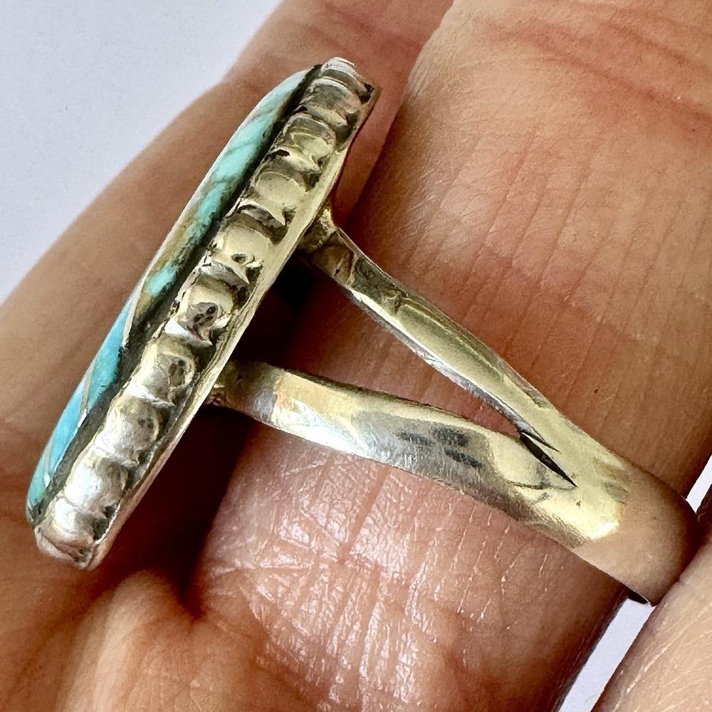 Navajo Ring Sz 11 Mixed Turquoise Inlay Signed D Noble Sterling Native American - Picture 3 of 9